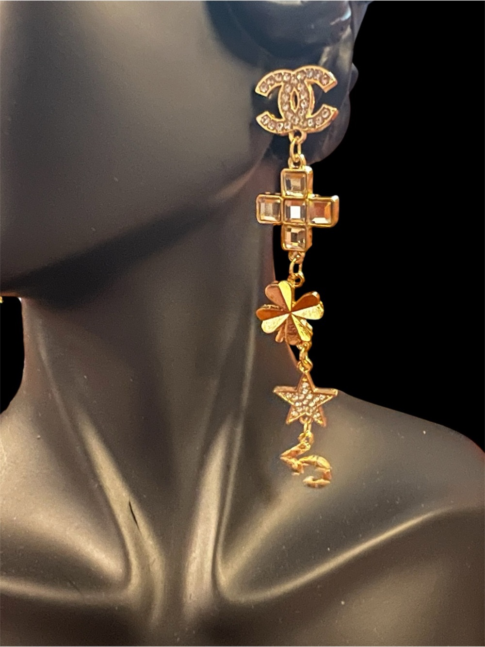 ChaneI Gold -Tone Multi Charm Dangle Earrings